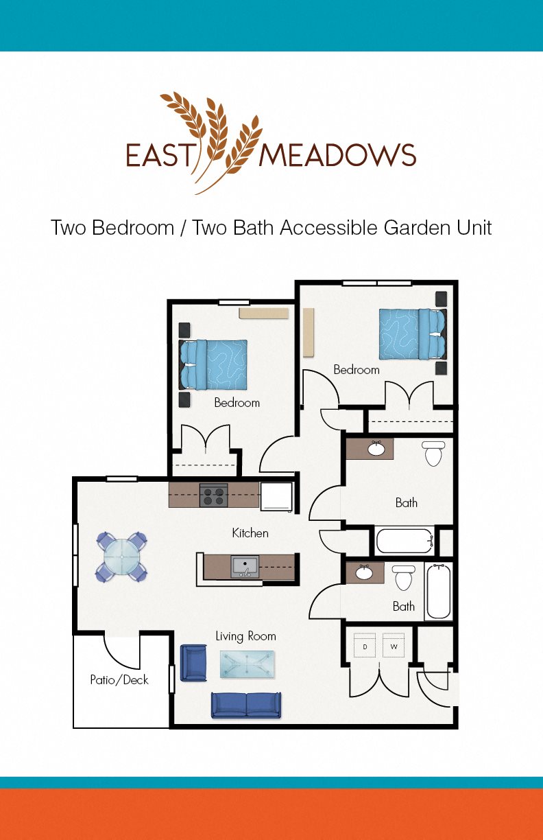 Garden Two Bed, Two Bath Floor Plan 2